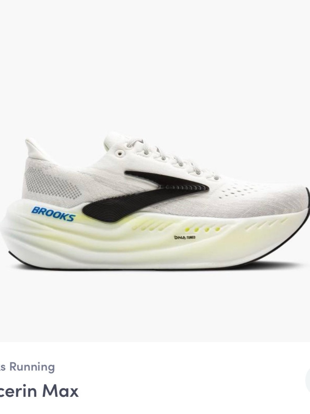 Brooks Men's White and Black Glycerin Run Shoe with Lime Accent